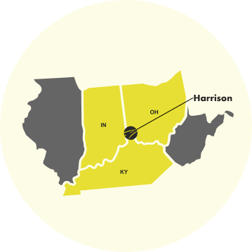 map showing indiana, ohio, and kentucky where our asphalt paving company is located in cincinnati