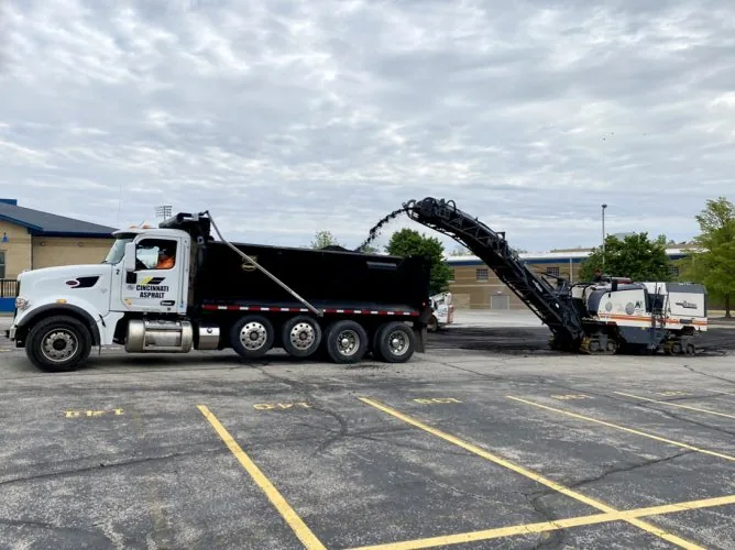 Asphalt Milling during Parking Lot Paving job in Cincinnati
