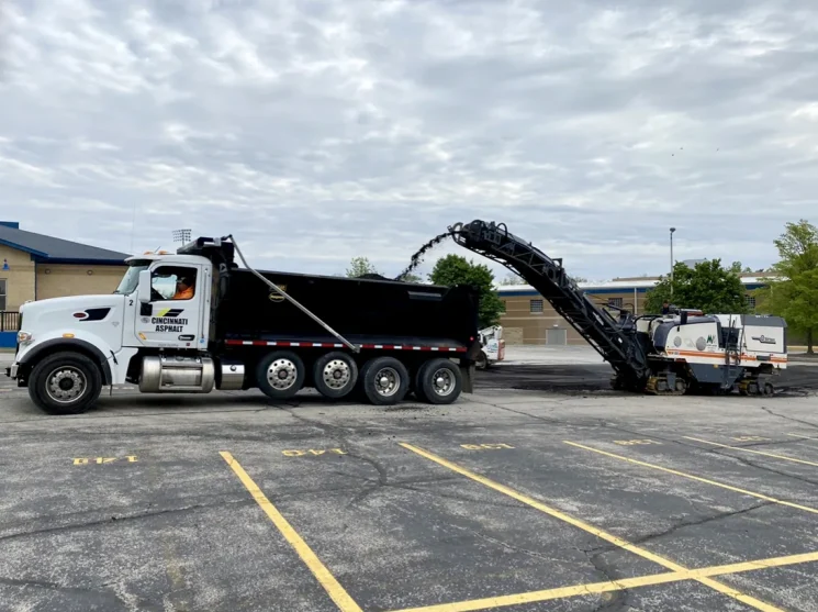 Asphalt Milling during Parking Lot Paving job in Cincinnati