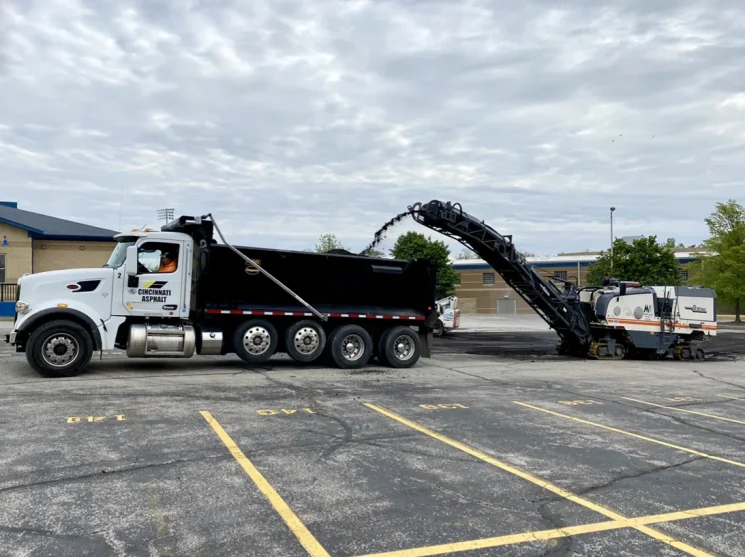 Asphalt Milling during Parking Lot Paving job in Cincinnati