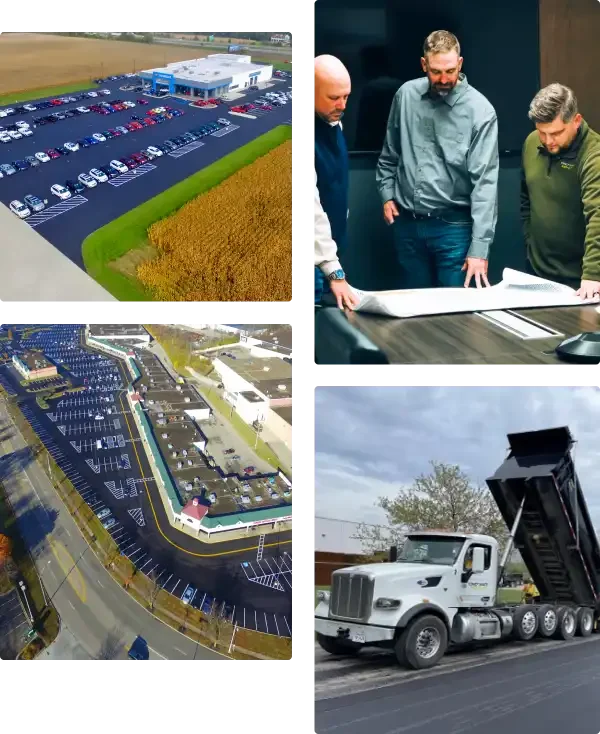 grid of four photos showcasing various aspects of our cincinnati paving company
