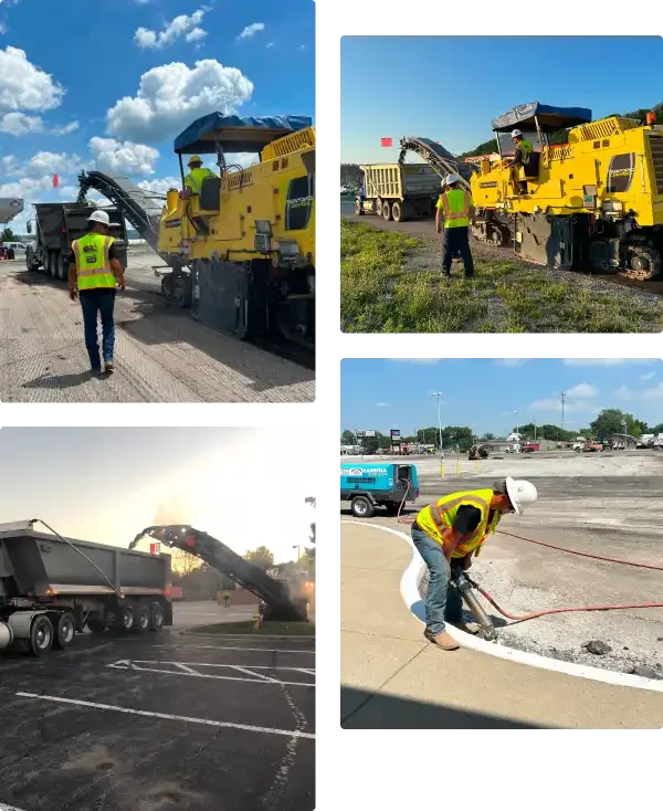 grid of four photos showcasing various aspects of our cincinnati paving company