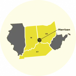 map showing indiana, ohio, and kentucky where our asphalt paving company is located in cincinnati